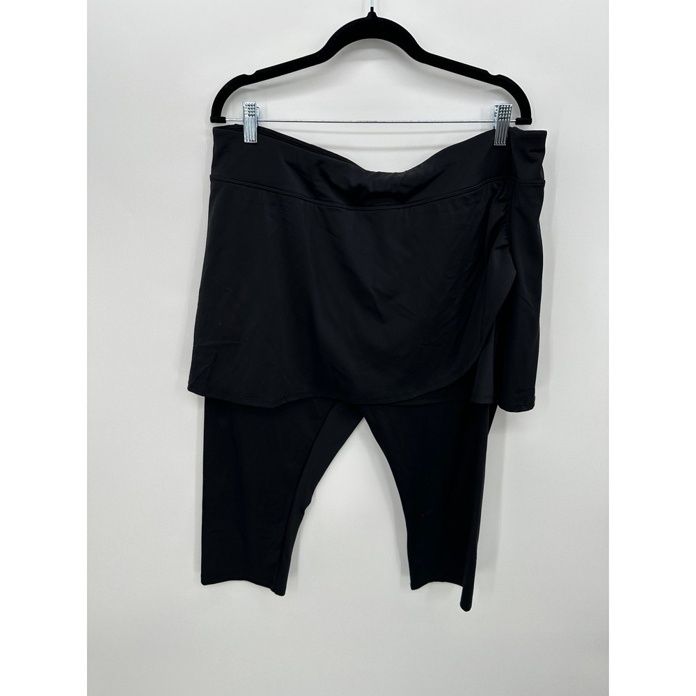 Swim365 Womens Plus Size 20 Black Swim Leggings with Skirt Capri Bottoms 08034